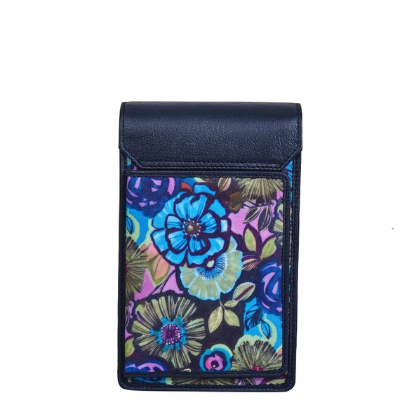 Sishka Ladies Blue Printed Nylon & Leather Trim Crossbody Sling Phone Wallet - Picture 6 of 9